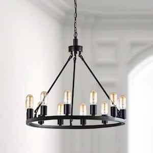 Bismarck 12 -Light Black Unique Wagon Wheel Chandelier with Wrought Iron Accents