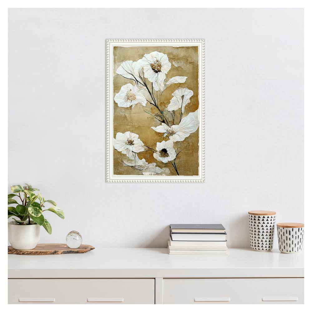 White and Honey Brown Beaded Framed Canvas Wall Art
