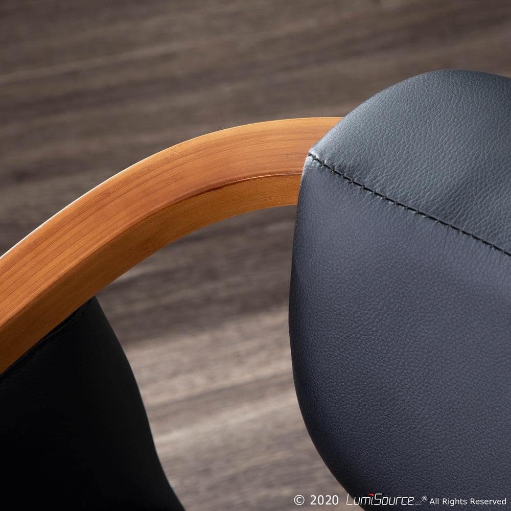 High-Back Oracle Side Chair in Black Faux Leather and Walnut