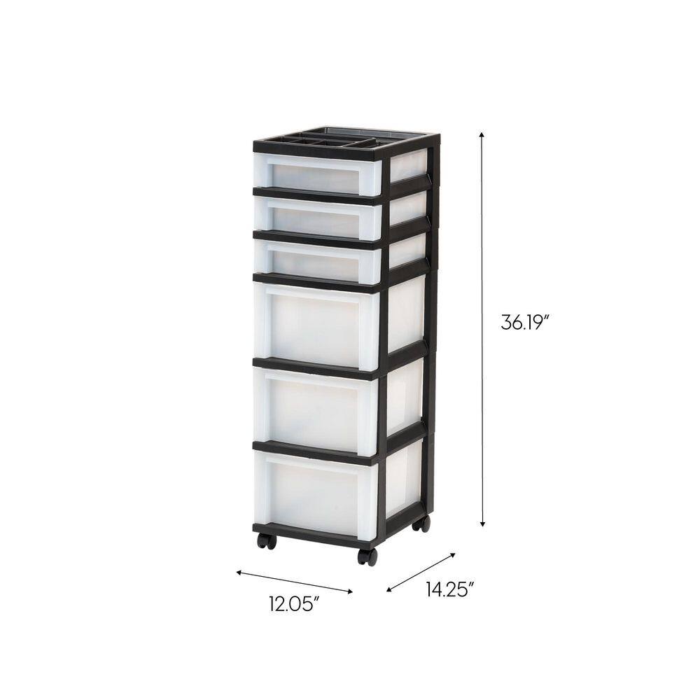 Iris Clear/Black 6-Drawer Organizer Cart with Wheels and Top Storage