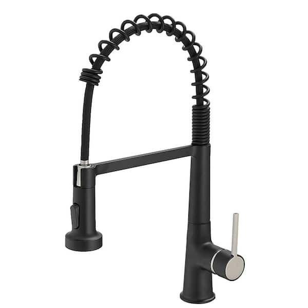 Single Handle Pull Down Sprayer Kitchen Faucet with Advanced Spray Spring Single Hole Kitchen Basin Taps in Matte Black