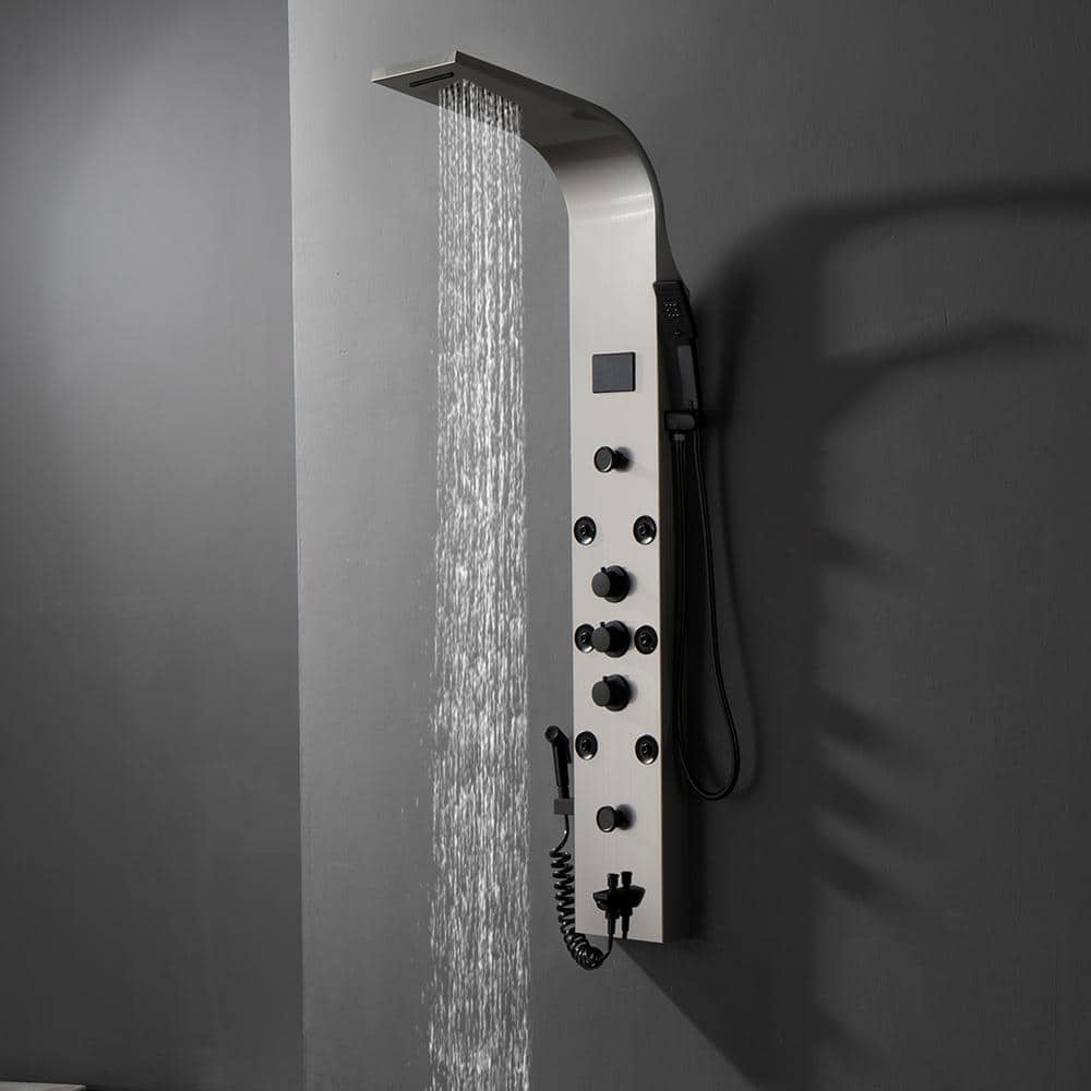 Black Nickel 8-Jet Rainfall Shower Panel System with LED Light