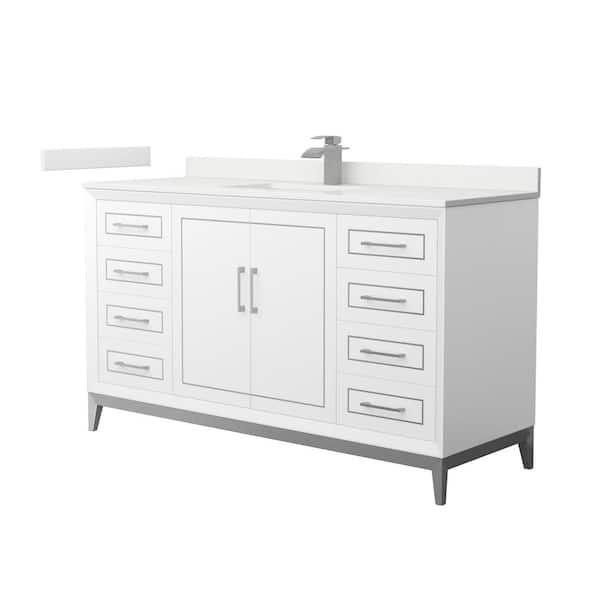 Wyndham Collection Marlena 60 in. W x 22 in. D x 35.25 in. H Single Bath Vanity in White with White Quartz Top