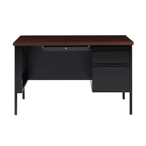 48 in. W x 30 in. D Rectangular Shape Black/Walnut 3-Drawer Executive Desk with Right-Hand Single Pedestal File