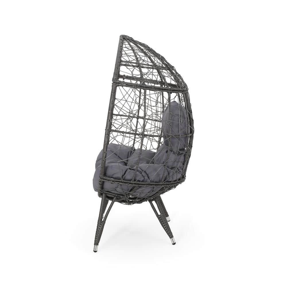 Gray Metal Oval Egg Chair with Dark Gray Cushions