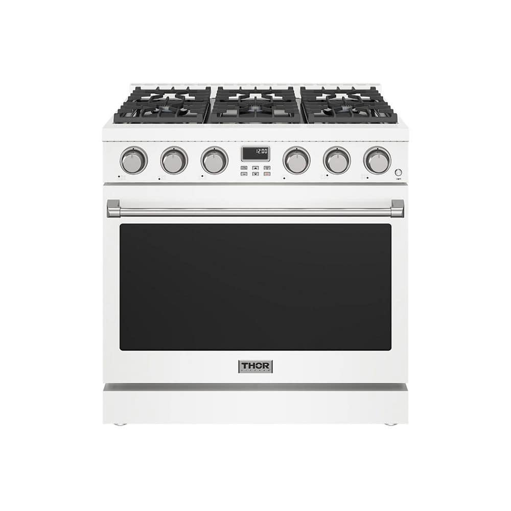 A series 36 in. 6 Burners Freestanding Gas Range in Matte White with Convection