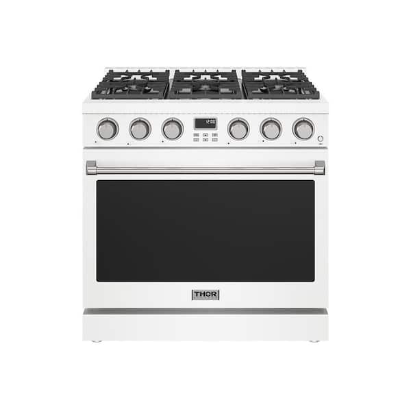 A series 36 in. 6 Burners Freestanding Gas Range in Matte White with Convection