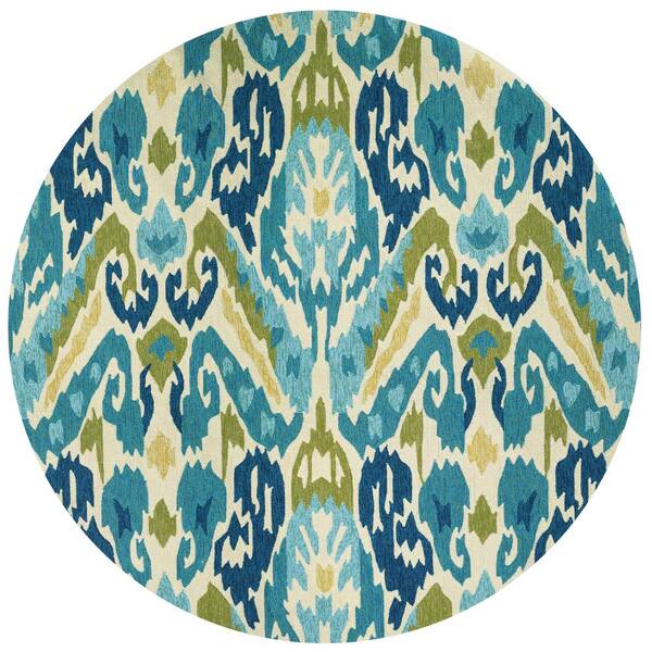 Covington Delfina Azure-Lemon 8 ft. x 8 ft. Round Indoor/Outdoor Area Rug