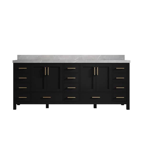 Willow Collections Malibu 84 in. W x 22 in. D x 36 in. H Double Sink Bath Vanity in Black with 2 in. Pearl Gray Quartz Top