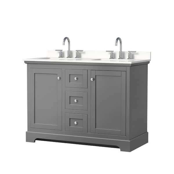 Wyndham Collection Avery 48 in. W x 22 in. D x 35 in. H Double Bath Vanity in Dark Gray with White Quartz Top