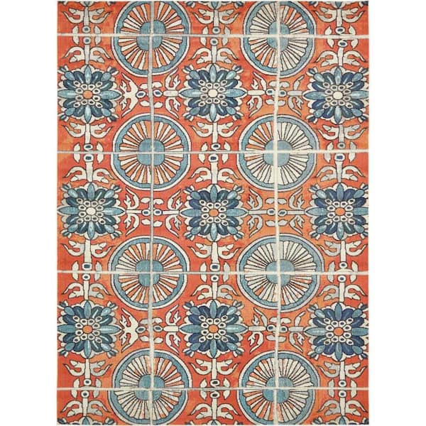 Estrella Salma Orange/Blue 9 ft. x 12 ft. Floral Area Rug