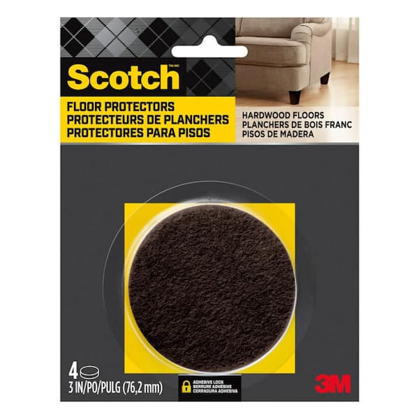 Scotch 3 in. Brown Round Surface Protection Felt Floor Pads (4-Pack)