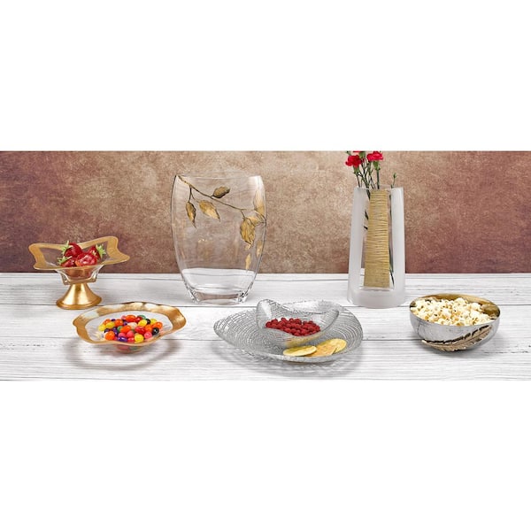 Badash Crystal 18 in. x 6.5 in. Silver Edge Rectangular Hand Painted Mouth Blown Glass Serving Platter or Tray