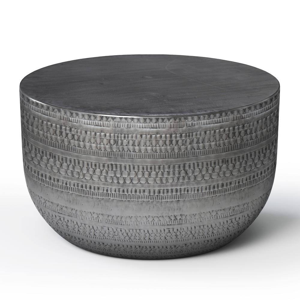 Handcrafted 30" Antique Silver Round Metal Coffee Table