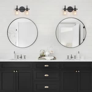 13 in. 2-Light Modern Black Arched Mirror Bathroom Powder Room Vanity Light with Globe Glass Shades