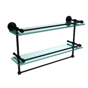 Dottingham 22 in. L x 12 in. H x 5 in. W 2-Tier Gallery Clear Glass Bathroom Shelf with Towel Bar in Matte Black