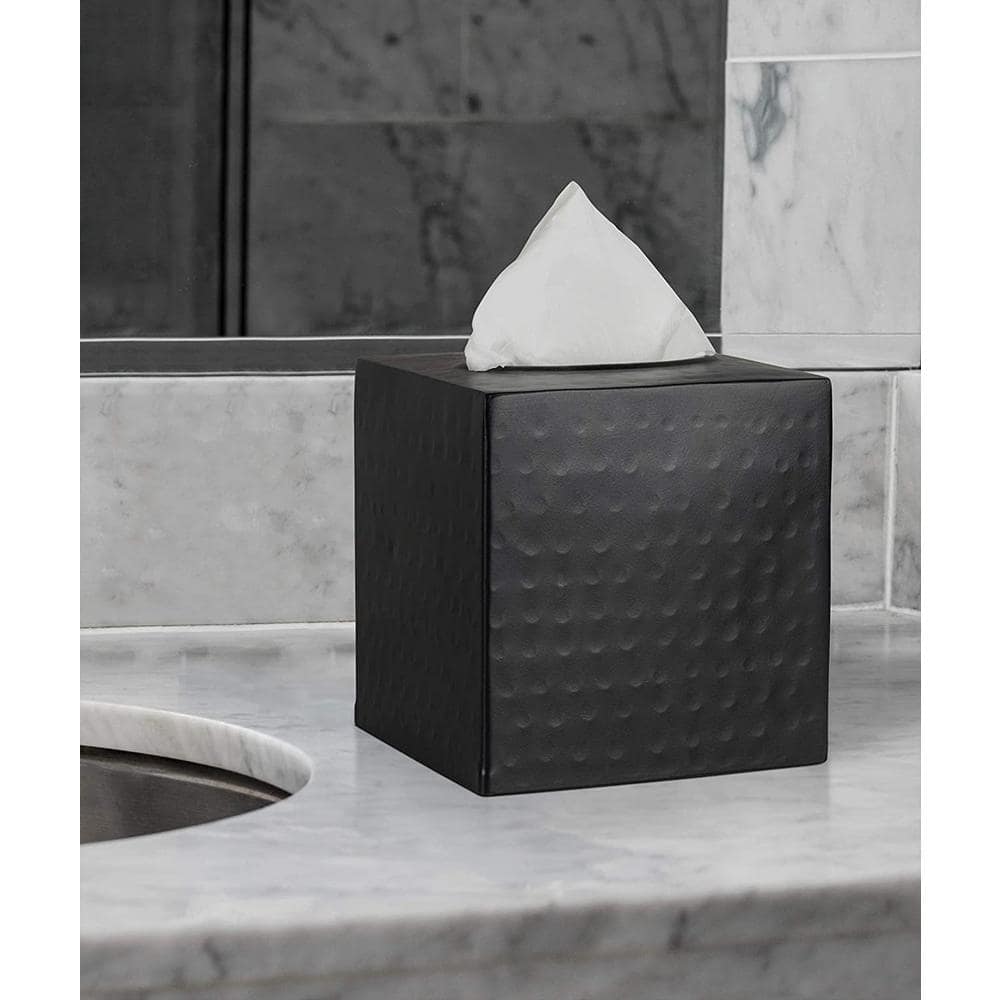 Matte Black Hand Hammered Aluminum Tissue Box Cover