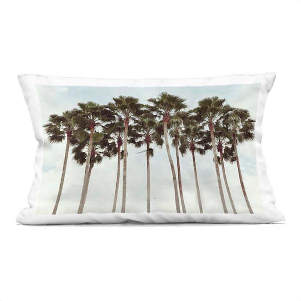 Surfs Up Beach Palms Green Print Zipper Polyester 14 in. x 20 in. Throw Pillow