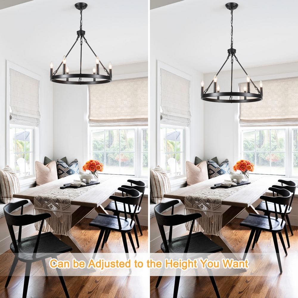22-Inch Black Rustic Wagon Wheel Candle Chandelier