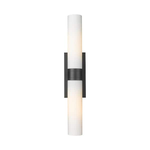 Innovations Ballston Urban 24 in. 2-Light Matte Black Vanity Light with Glass Shade