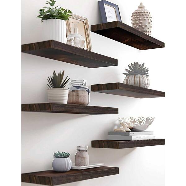 17 in. W x 6 in. D Dark Wood Floating Shelves Decorative Wall