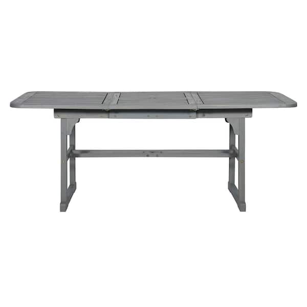 Oyezvary Modern Gray Slat-Top Rectangular Acacia Wood Outdoor Dining Table with Extendable Hide-Away Butterfly Leaf in Center