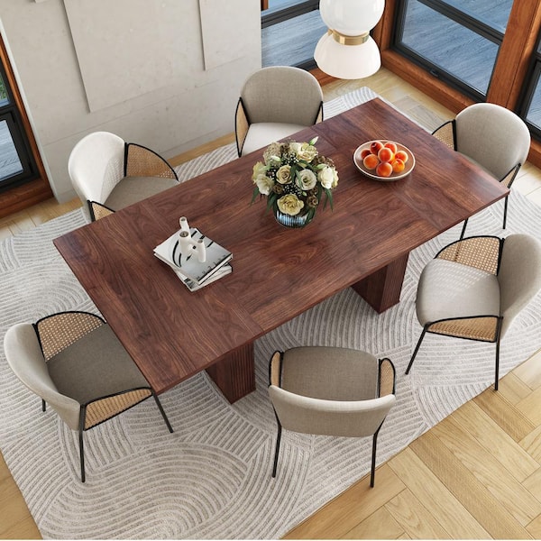 ATHMILE Walnut Wood 78.74 in. Double Pedestal Rectangular Dining Table Seats 8