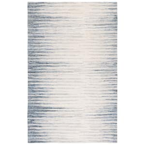 Abstract Ivory/Dark Blue 4 ft. x 6 ft. Contemporary Striped Area Rug
