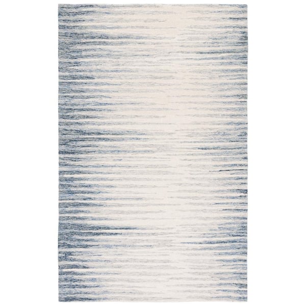 SAFAVIEH Abstract Ivory/Dark Blue 4 ft. x 6 ft. Contemporary Striped Area Rug