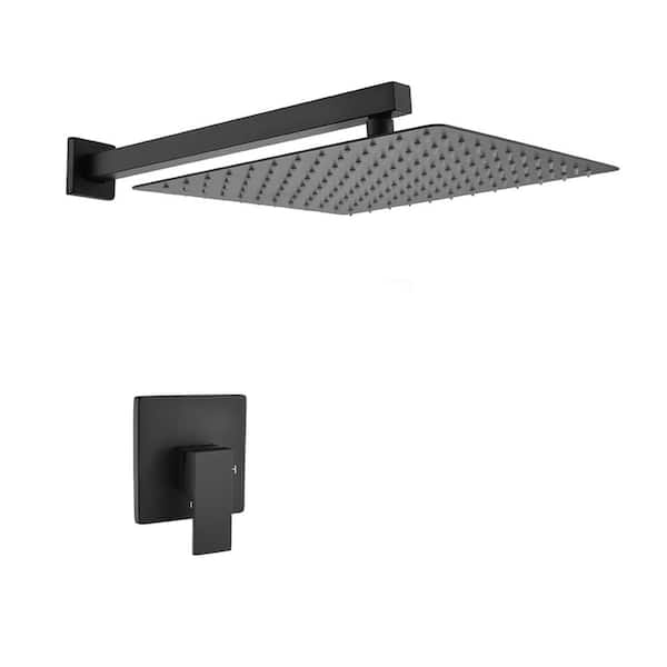 WELLFOR Single-Handle 1-Spray Shower Faucet 2.5 GPM 12 in. Shower Head with Pressure Balance in Matte Black (Valve Included)