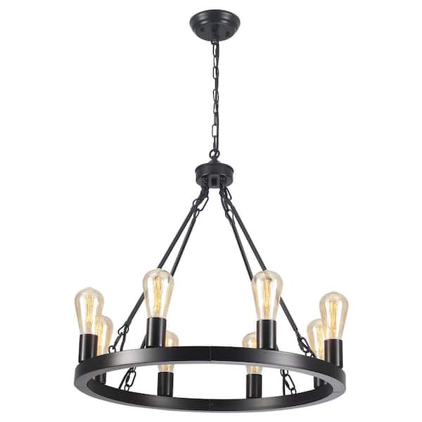 8-Light Black Modern Chandelier Wagon Wheel Chandelier for Living Room