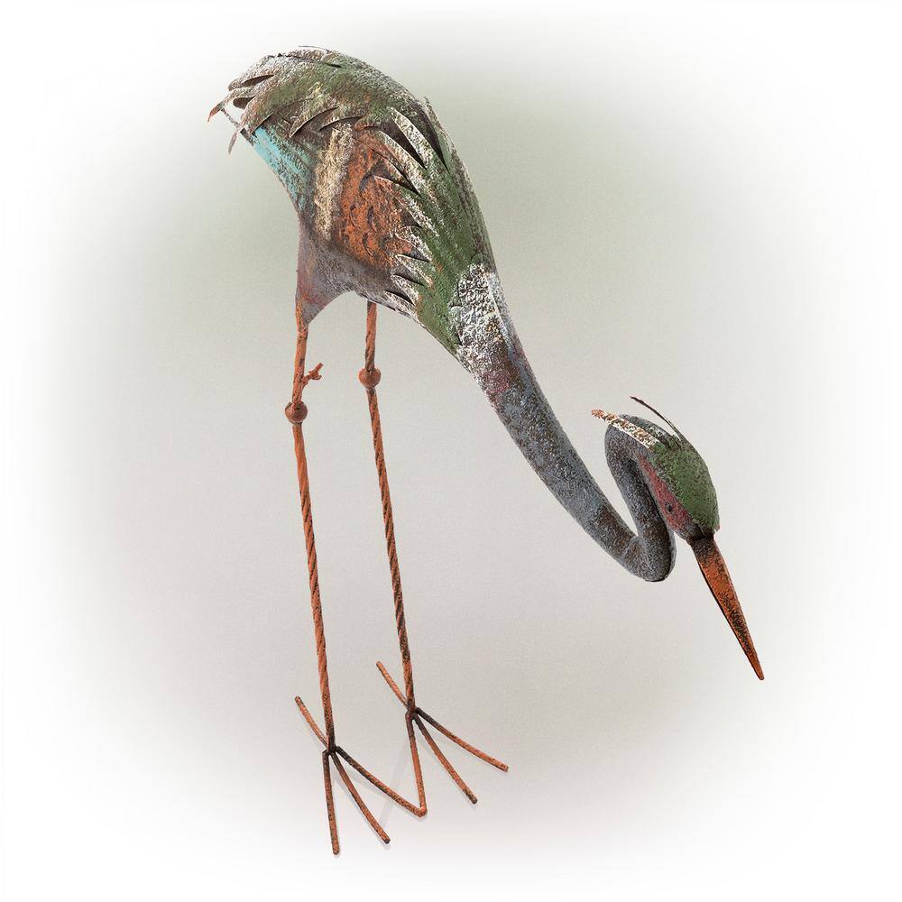 30" Multicolor Rustic Metal Crane Garden Statue