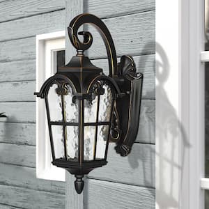 Black and Gold Trim Outdoor Hardwired Wall Light with No Bulbs Included