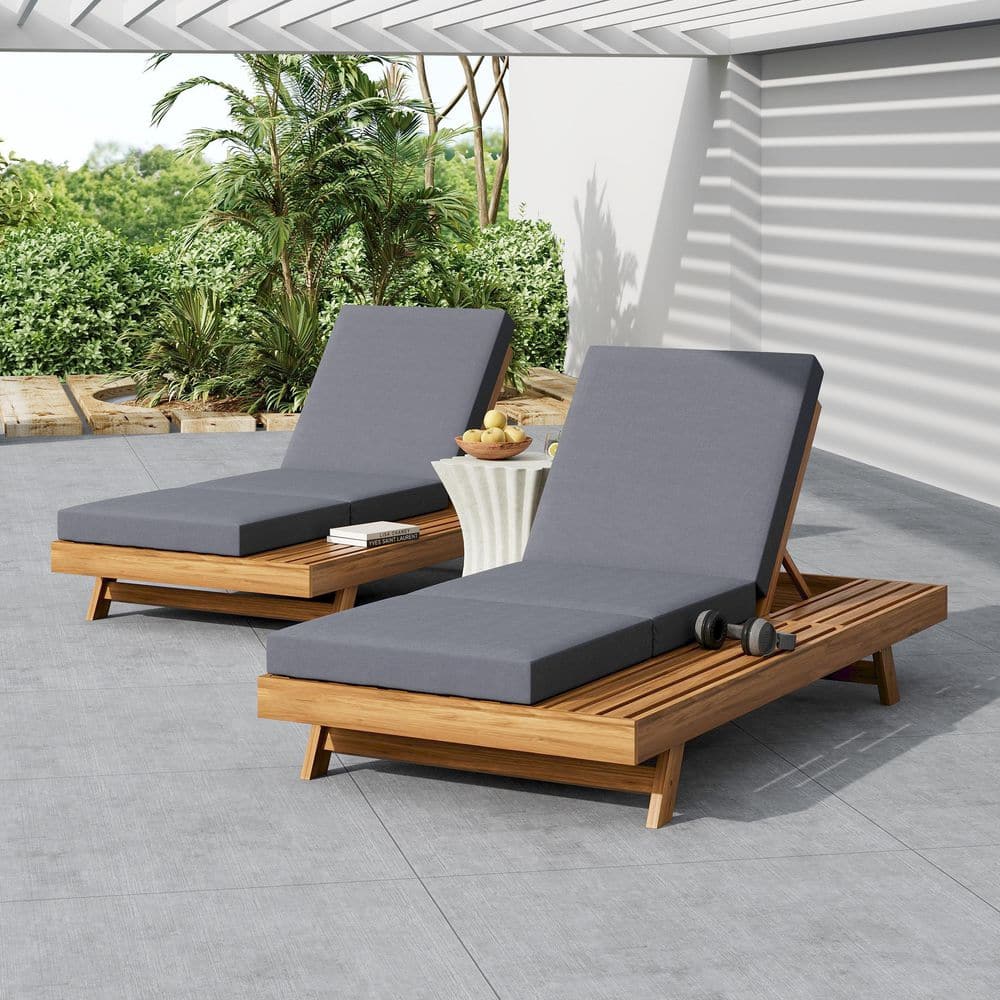 Erin Patio Foldable Solid Wood Outdoor Chaise Lounge with Dark Gray 3-Fold Cushion, Adjustable Back, Teak Finish, 2 Pack price history on PriceWatchPro