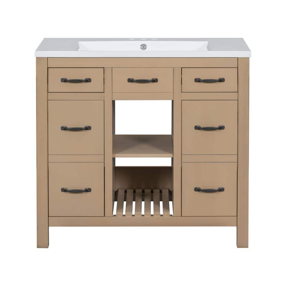 36 in. W x 18 in. D x 33 in. H Single Sink Bath Vanity in Wood with White Resin Top, 2 Drawers and 2 Doors price history on PriceWatchPro
