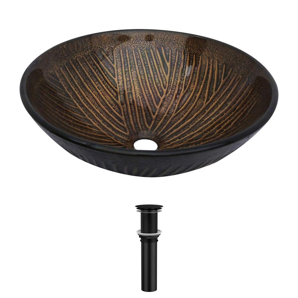 16-1/2 in Round Vessel Bathroom Sink in Brown Black Glass with Black Pop-up Drain price history on PriceWatchPro