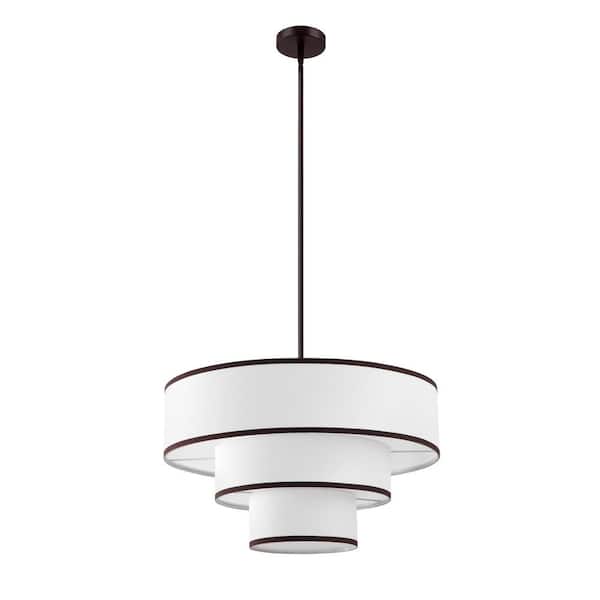 24 in. 5-Light Oil Rubbed Bronze Tiered Drum Chandelier with White Farbic Shade