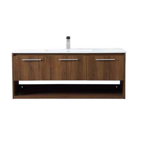 Unbranded Simply Living 48 in. W x 18.31 in. D x 19.69 in. H Bath Vanity in Walnut Brown with White Resin Top