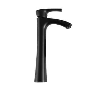 Single Handle Single Hole Bathroom Faucet Tall Vessel Sink Faucet with Supply Line in Matte Black