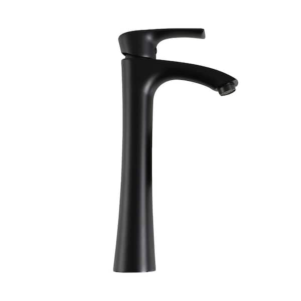 LORDEAR Single Handle Single Hole Bathroom Faucet Tall Vessel Sink Faucet with Supply Line in Matte Black