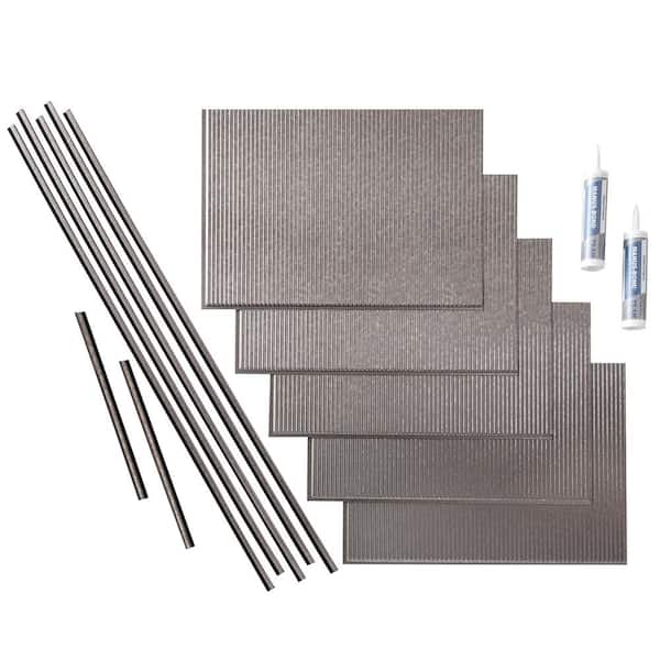 Fasade Rib 18 in. x 24 in. Galvanized Steel Vinyl Decorative Wall Tile Backsplash 15 sq. ft. Kit