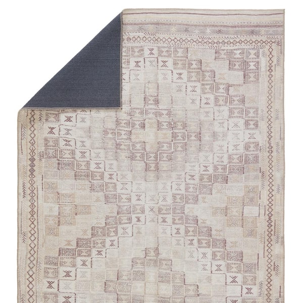 Davina Beige/Burgundy 3x10 ft. Tribal Polyester Runner Rug