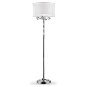 62.5 in. Silver 3 Light 1-Way (On/Off) Standard Floor Lamp for Bedroom with Cotton Round Shade