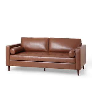 Barger Cognac Brown and Espresso Faux Leather 3-Seats Sofa
