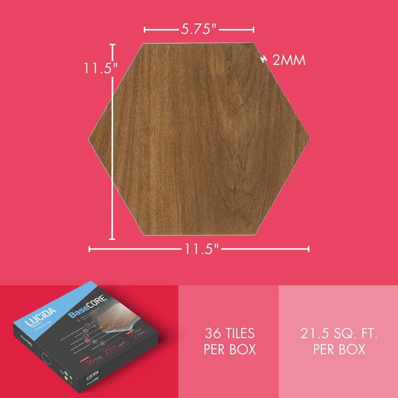 BaseCore HEX Java Peel and Stick Vinyl Hexagon Tiles - Box of 36