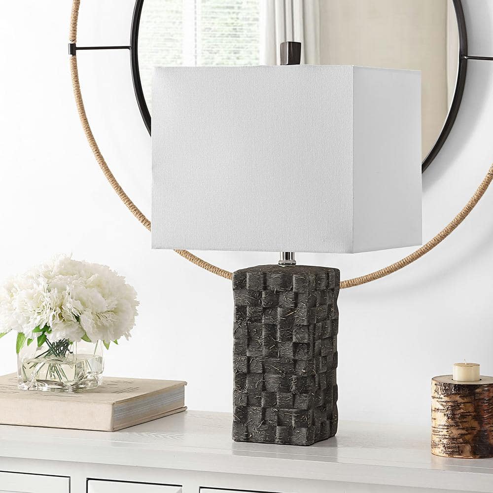 Jayden Dark Grey Ceramic Table Lamp Set with White Shades