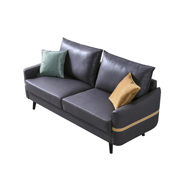 Unbranded 72 in. Light Black PU Leather 2-Seater Loveseat with 2-Pillows