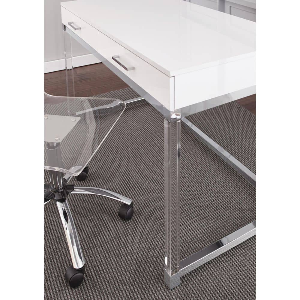 White Wood Adjustable Height Desk with Drawer