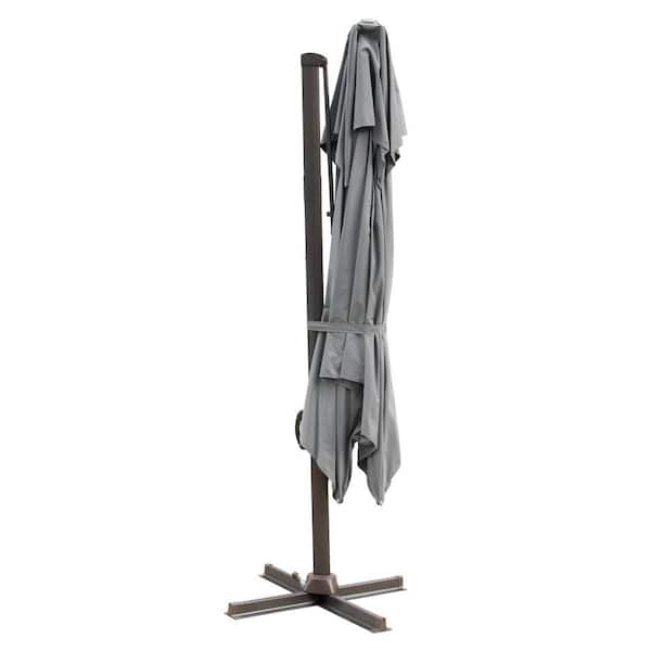 HomeRoots 11.5 ft. Tan Polyester Round Tilt Cantilever Patio Umbrella with Stand