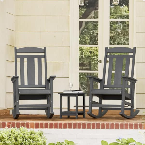 LUE BONA Hampton Dark Gray Recycled Plastic Weather Resistant Outdoor Rocking Chair Porch Rocker Patio Rocking Chair Set of 2